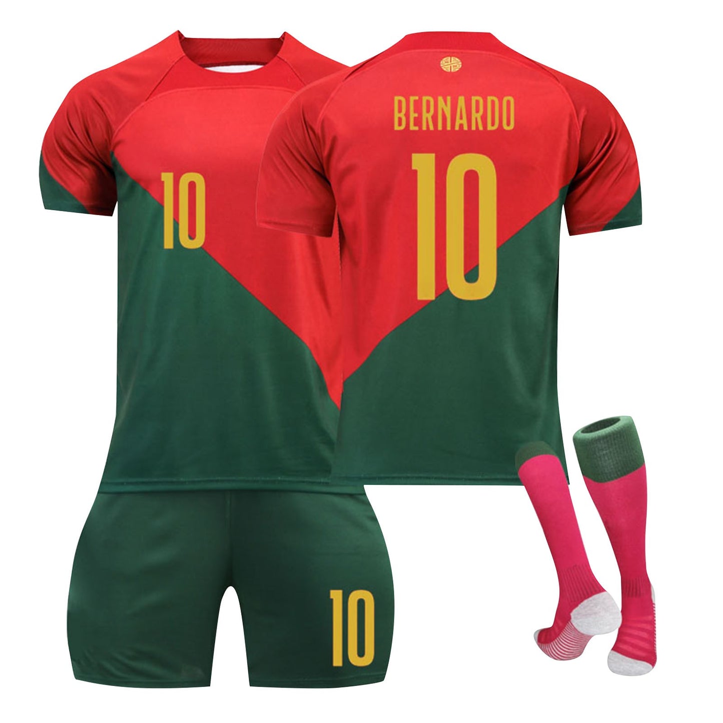 22-23 Portugal Soccer Team Home Jersey 3 Piece Sets, Unisex Soccer Training Kit Printed Jersey Shorts Socks Set for Kids