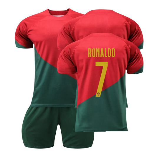 22-23 #7 RONALDO Portugal Soccer Team Home Jerseys 3 Piece Sets, Unisex Soccer Training Kit Printed Jersey Shorts Stocking Set