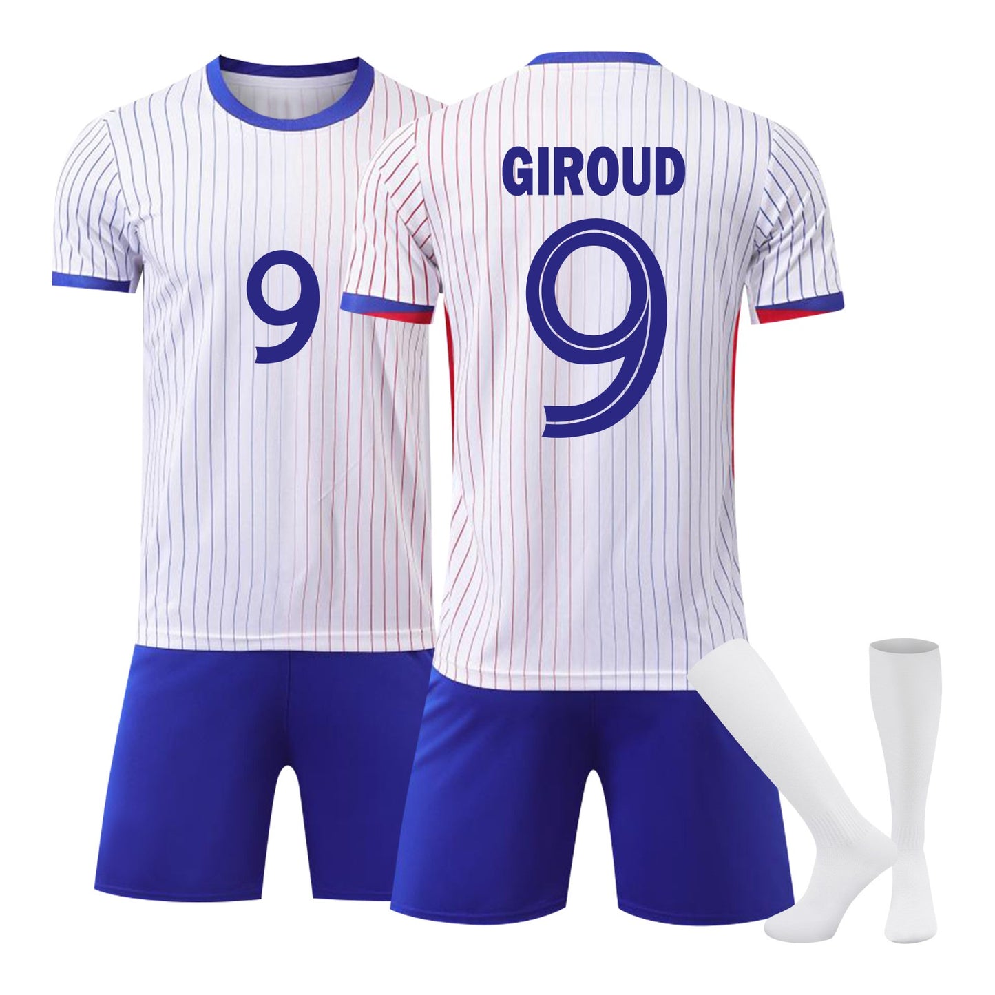 24-25 Game in France (Away) Jersey 3 Piece Set for Adults Pure white Socks, Soccer Training Kit Printed Jersey Shorts Socks Set