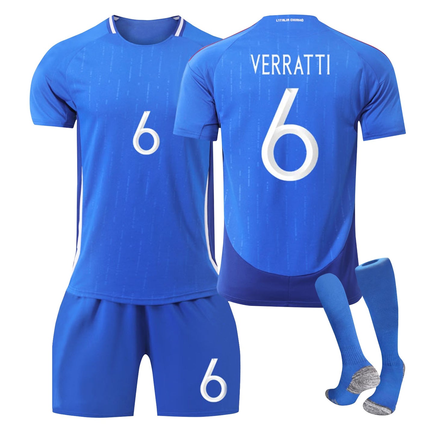 24-25 Italy Home Jersey 3 Piece Set Pure Grey Blue Socks, Soccer Training Kit Printed Jersey Shorts Socks Set