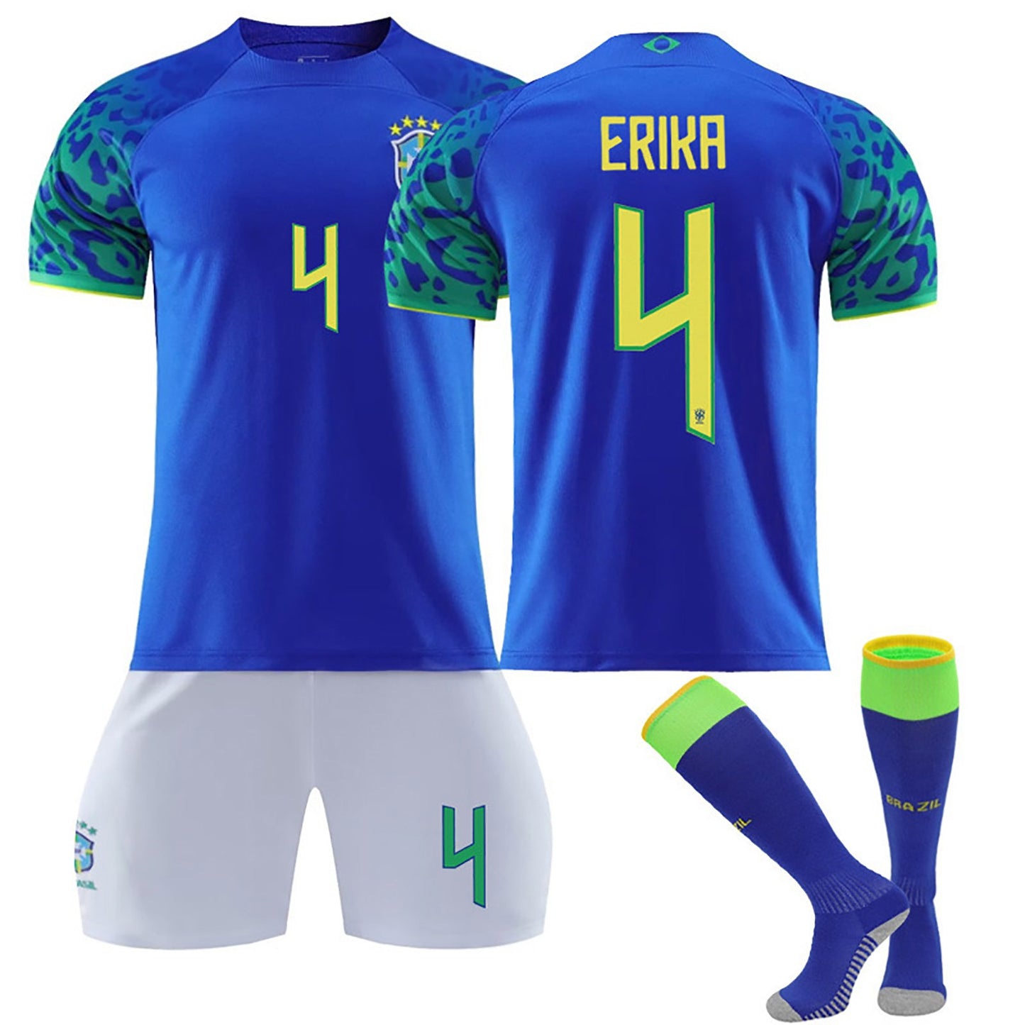 22-23 Brazil Soccer Team Fan Away Jersey 3 Pieces Set, Unisex Printed Soccer Jersey Shorts Socks Set for Kids