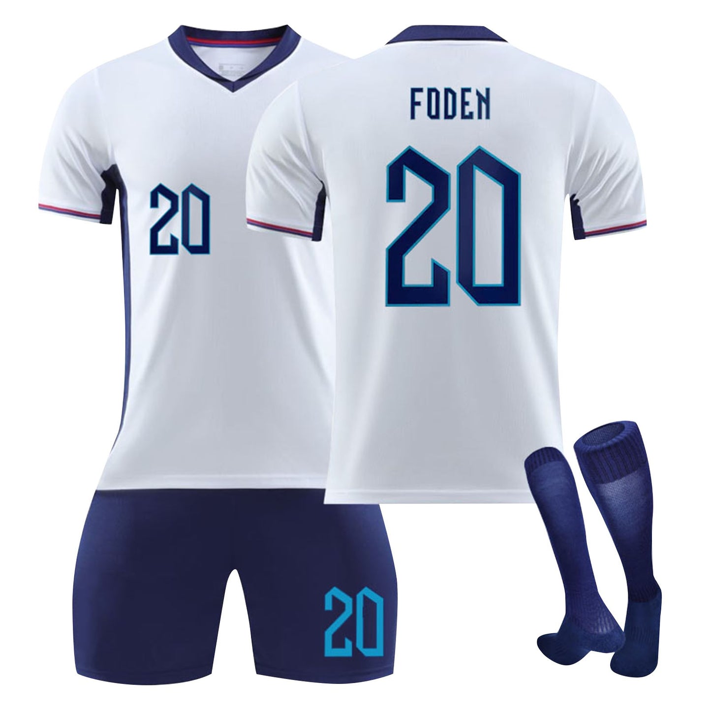 24-25 England Home Games Jersey 3 Piece Set Style 2 for Teenagers, Soccer Training Kit Printed Jersey Shorts Socks Set