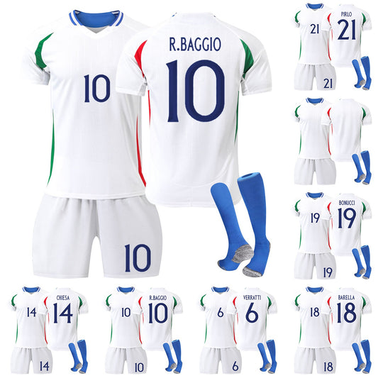 24-25 Italy Away Jersey 3 Piece Set, Soccer Training Kit Printed Jersey Shorts Socks Set