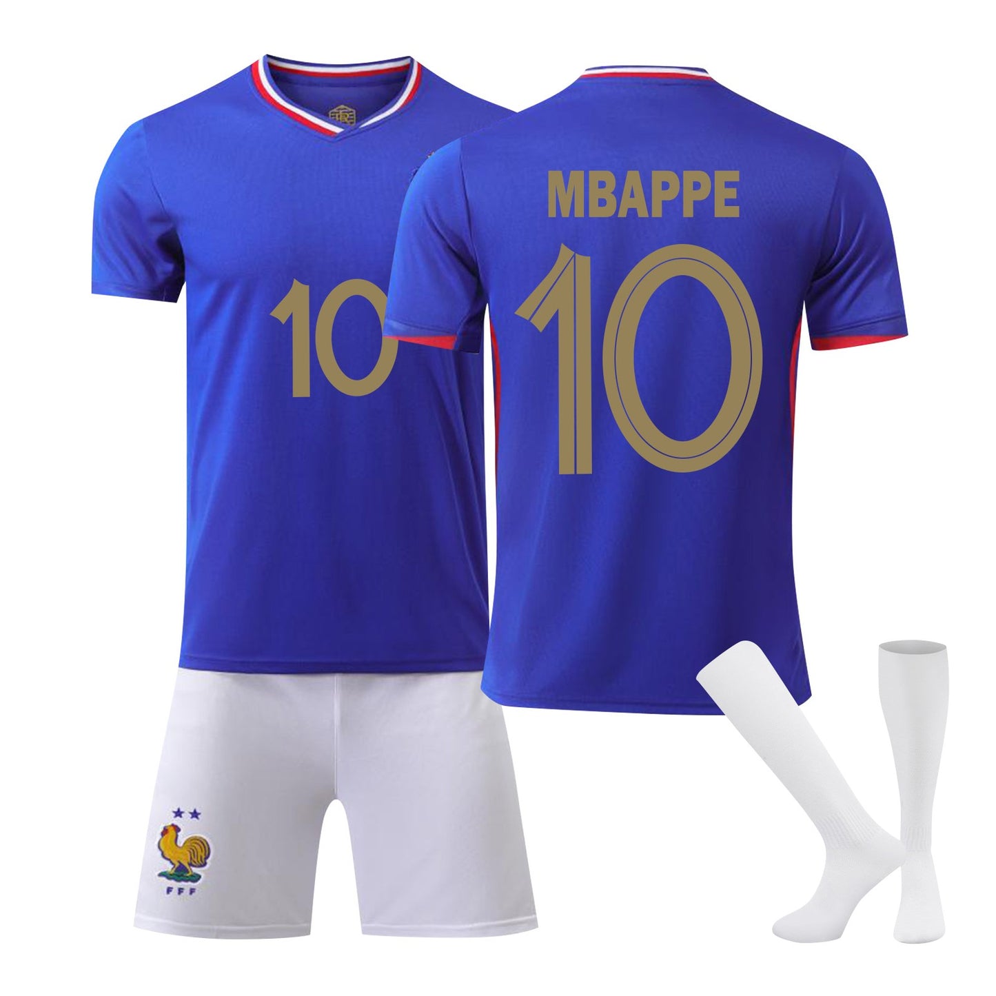 24-25 France Home Jersey 3 Piece Set Pure white Socks, Soccer Training Kit Printed Jersey Shorts Socks Set