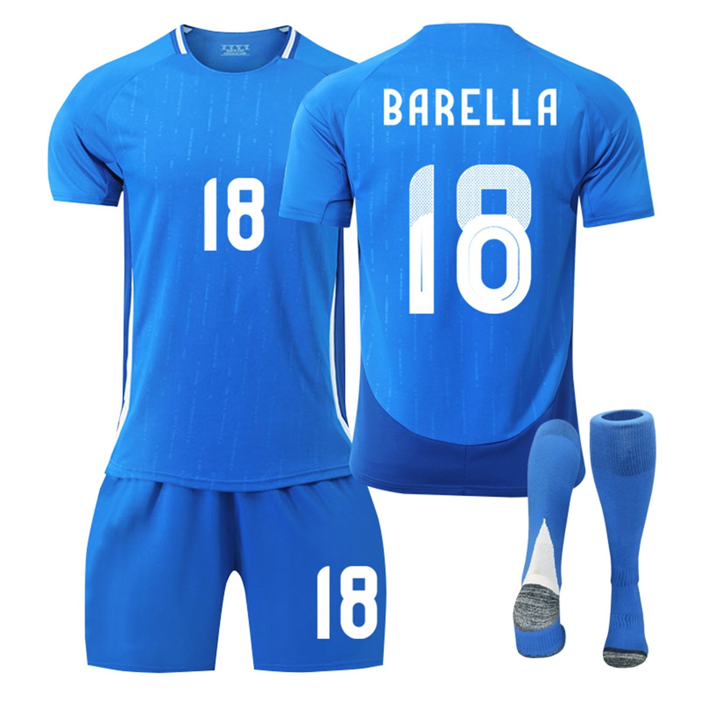 24-25 Italy Home Jersey 3 Piece Set Blue Trousers, Soccer Training Kit Printed Jersey Shorts Socks Set