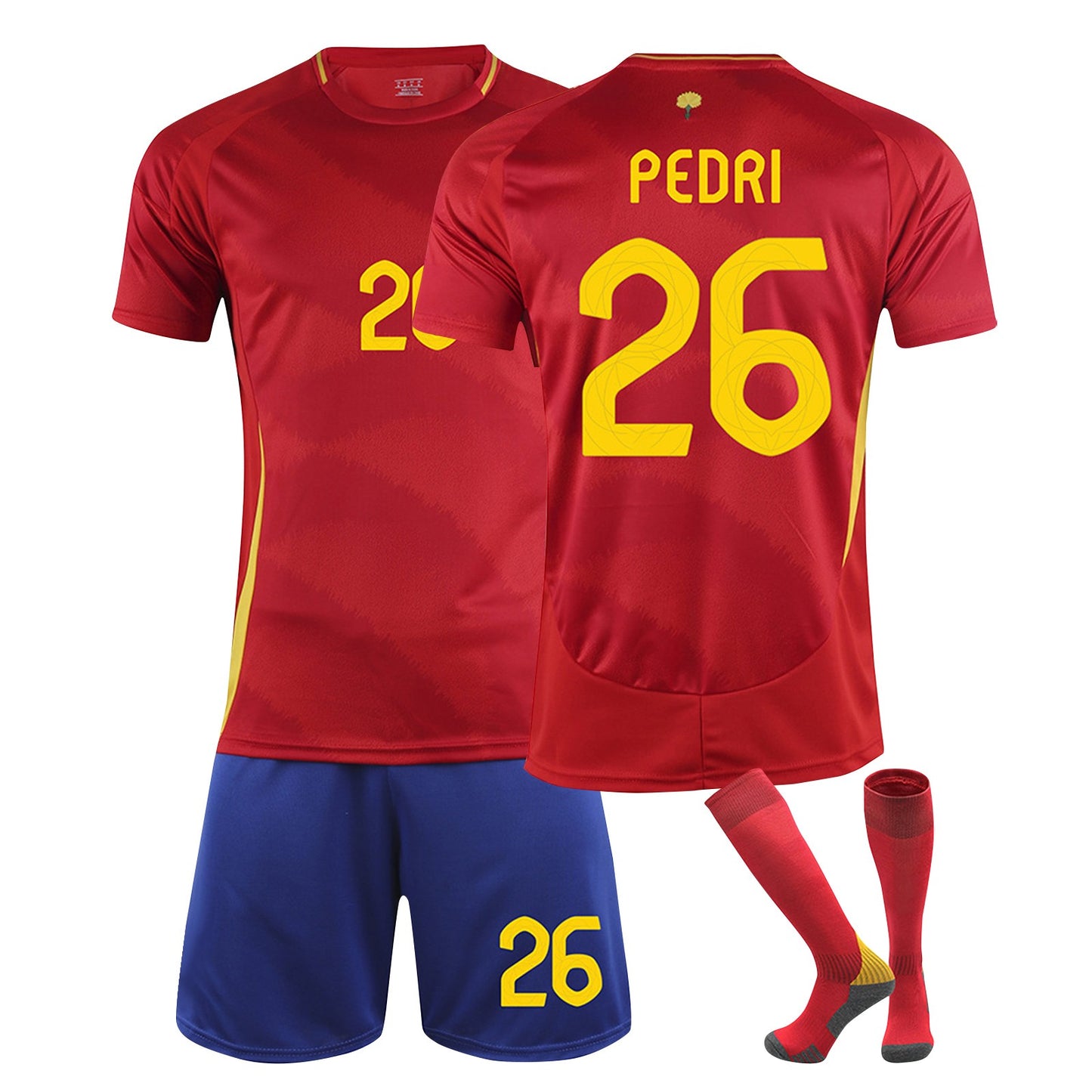 24-25 Spain Home Jersey 3 Piece Set, Soccer Training Kit Printed Jersey Shorts Socks Set