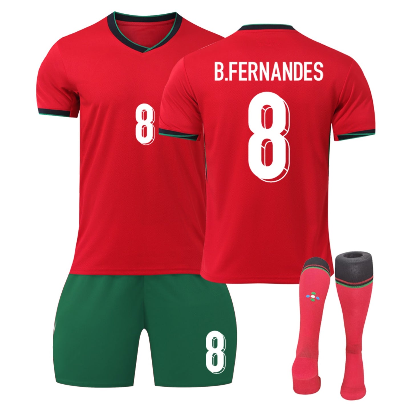 24-25 Portugal Soccer Team Home Jerseys 3 Piece Sets, Soccer Training Kit Printed Jersey Long sleeve Shorts Socks Set