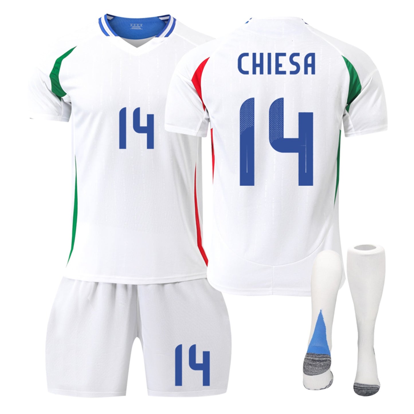 24-25 Italy Away Jersey 3 Piece Set White Socks, Soccer Training Kit Printed Jersey Shorts Socks Set