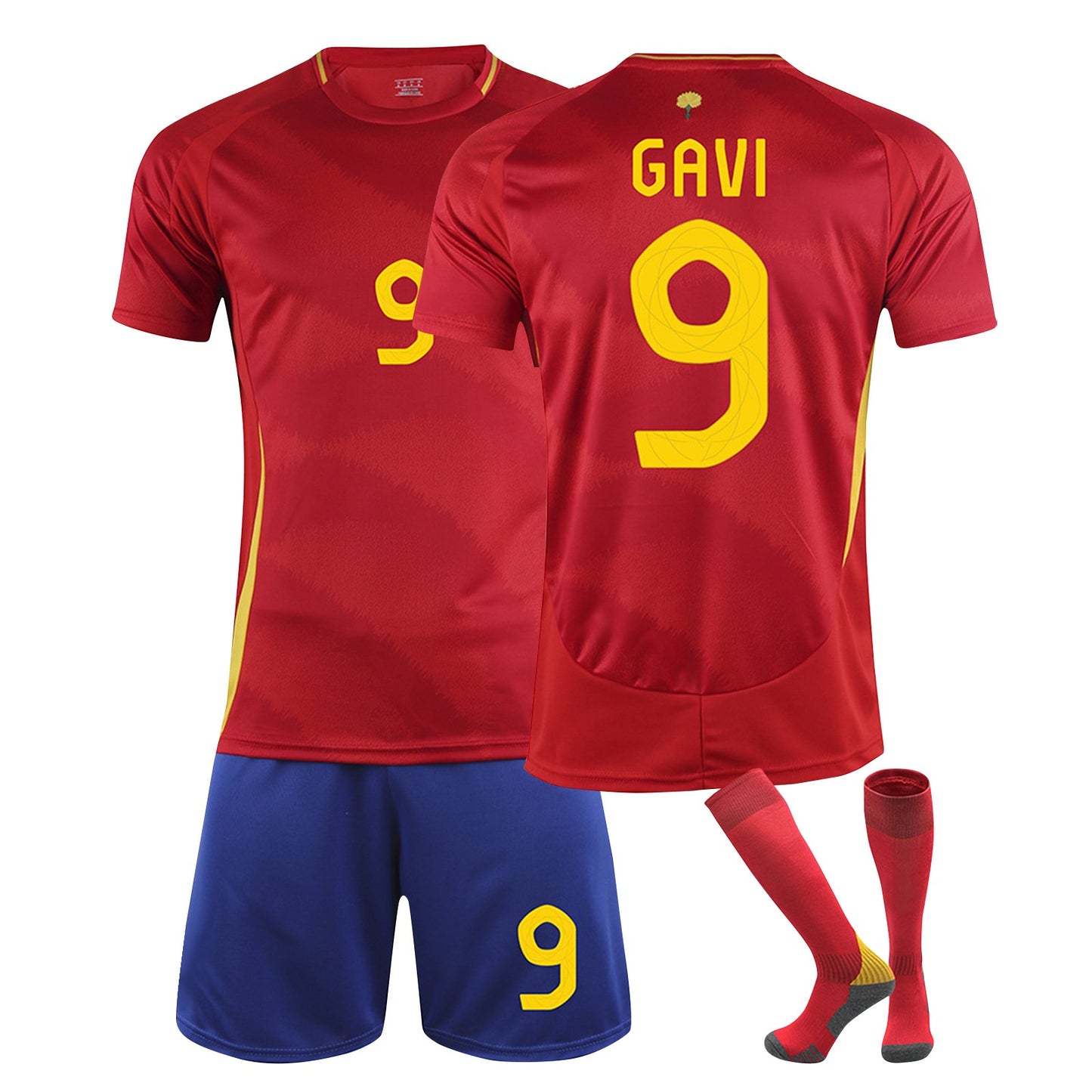 24-25 Spain Home Jersey 3 Piece Set, Soccer Training Kit Printed Jersey Shorts Socks Set