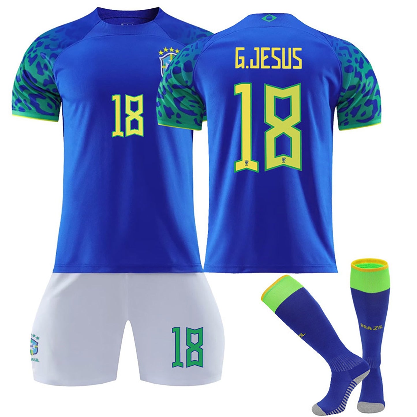 22-23 Brazil Soccer Team Fan Away Jersey 3 Pieces Set, Unisex Printed Soccer Jersey Shorts Socks Set for Kids