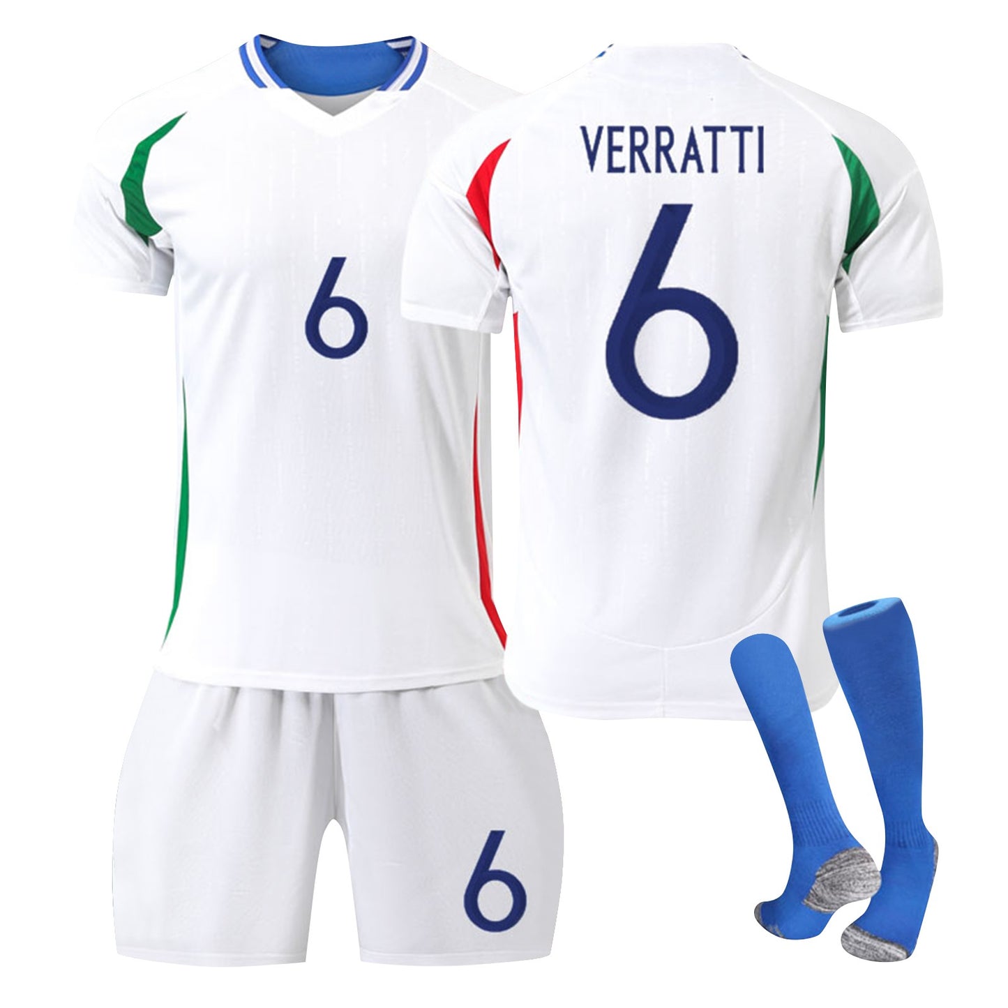 24-25 Italy Away Jersey 3 Piece Set, Soccer Training Kit Printed Jersey Shorts Socks Set