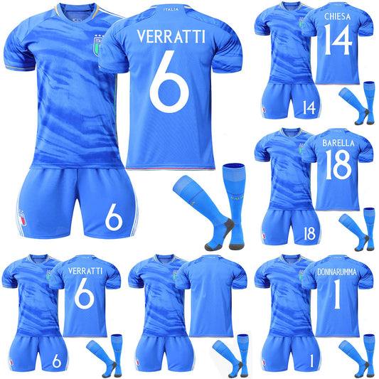 23-24 Italy Home Ground Jersey 3 Piece Set, Soccer Training Kit Printed Jersey Shorts Socks Set