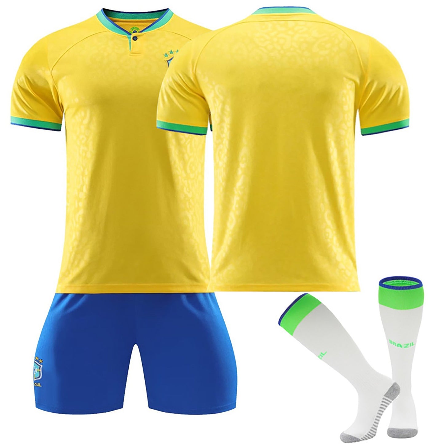 22-23 Brazil Canarinho Soccer Team Fan Home Jersey 3 Pieces Set, Unisex Printed Jerseys Shorts Socks Set for Kids