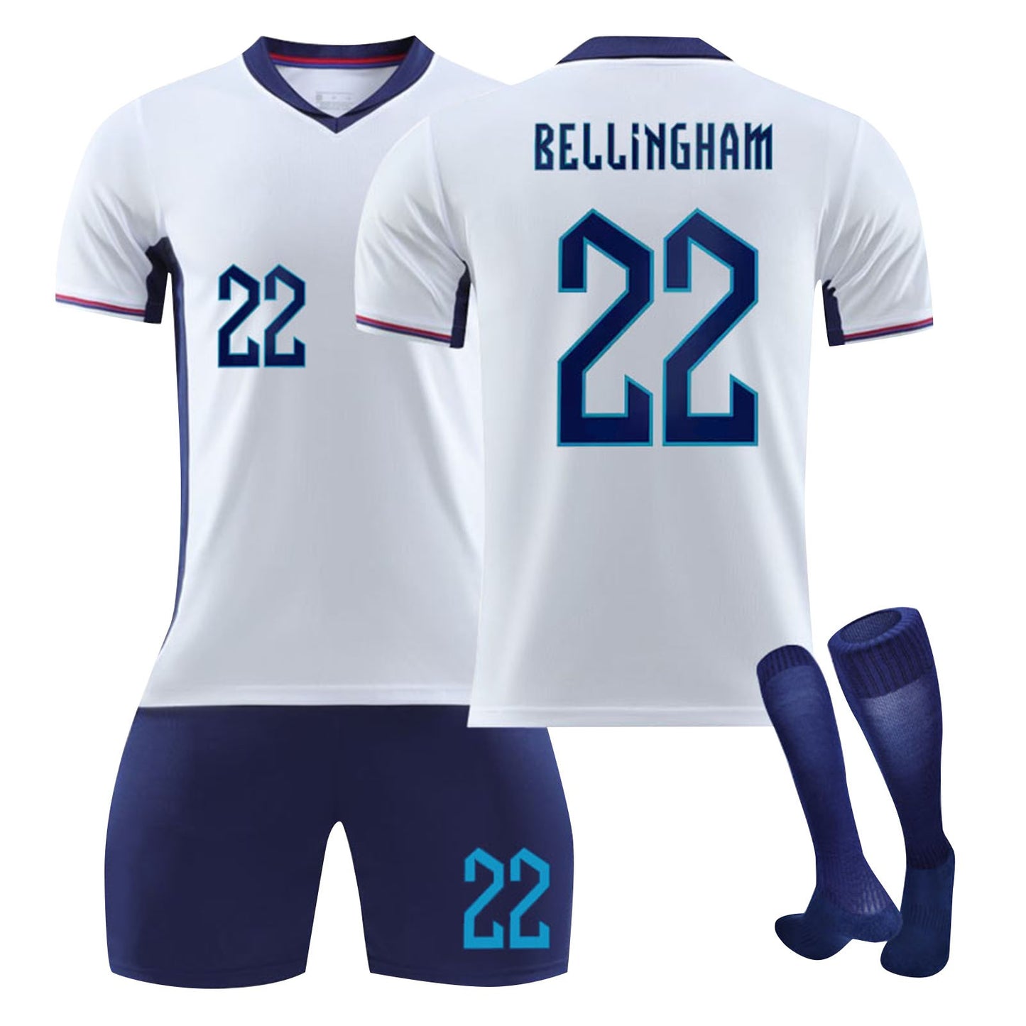 24-25 England Home Games Jersey 3 Piece Set Style 2 for Adults, Soccer Training Kit Printed Jersey Shorts Socks Set