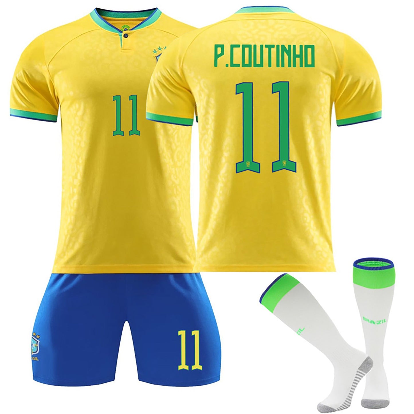 22-23 Brazil Canarinho Soccer Team Fan Home Jersey 3 Pieces Set, Unisex Printed Jerseys Shorts Socks Set for Kids