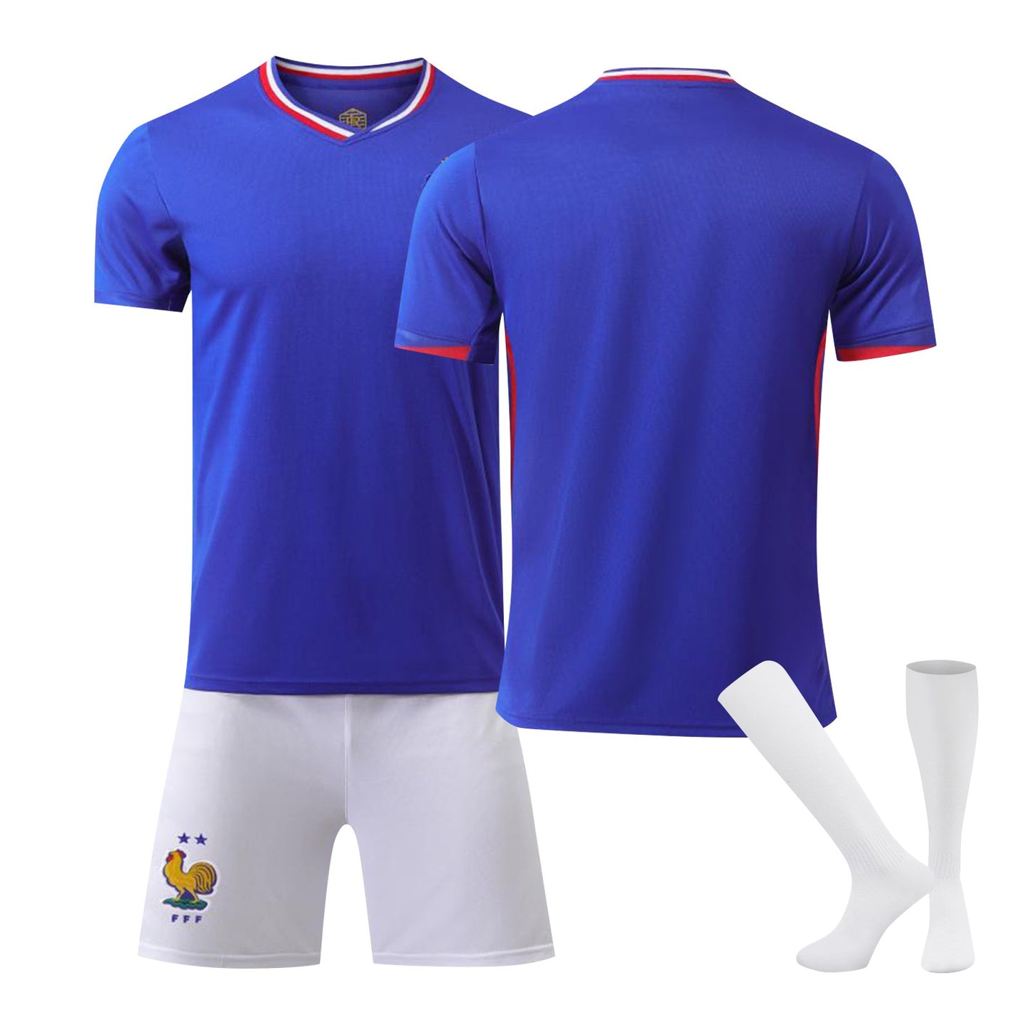 24-25 France Home Jersey 3 Piece Set Pure white Socks, Soccer Training Kit Printed Jersey Shorts Socks Set