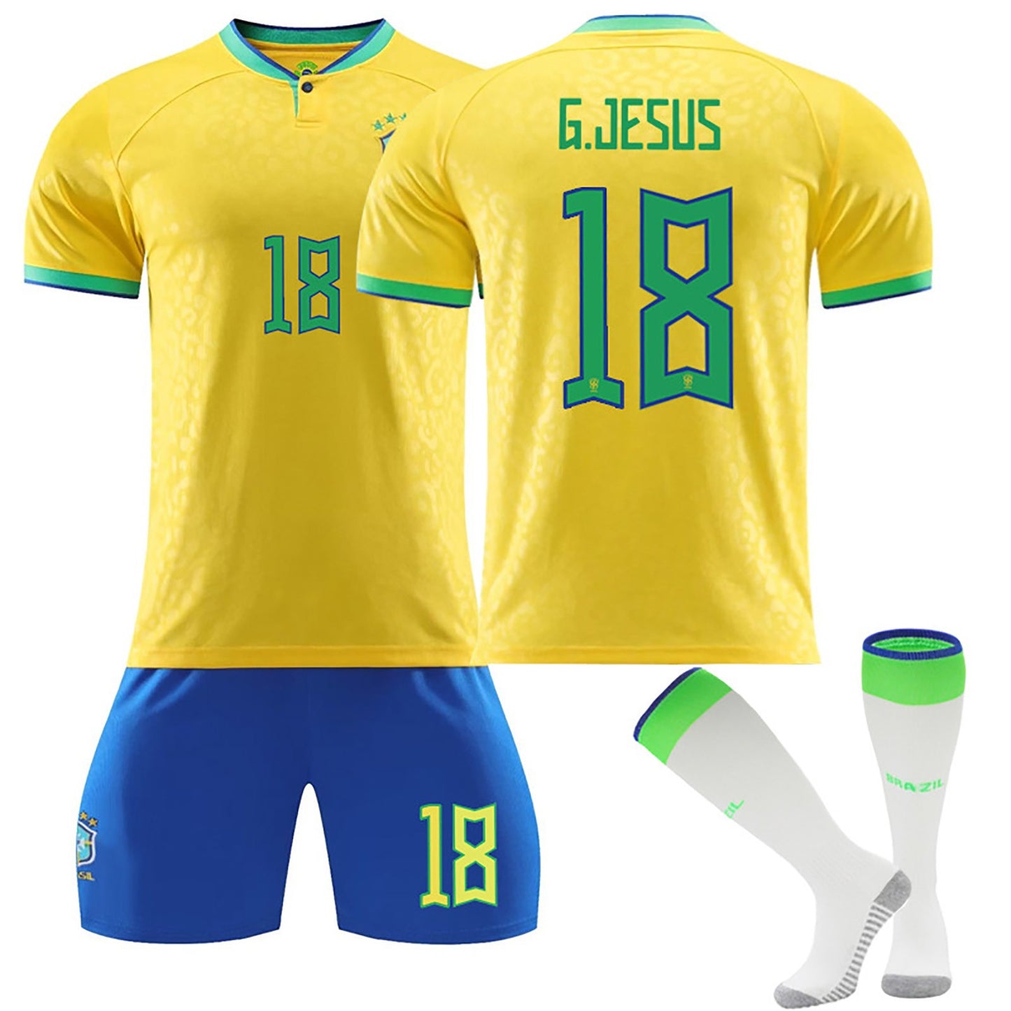 22-23 Brazil Canarinho Soccer Team Fan Home Jersey 3 Pieces Set, Unisex Printed Jerseys Shorts Socks Set for Kids