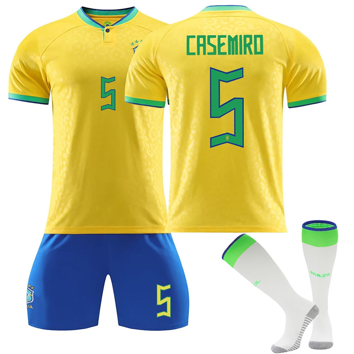 22-23 Brazil Canarinho Soccer Team Fan Home Jersey 3 Pieces Set, Unisex Printed Jerseys Shorts Socks Set for Kids