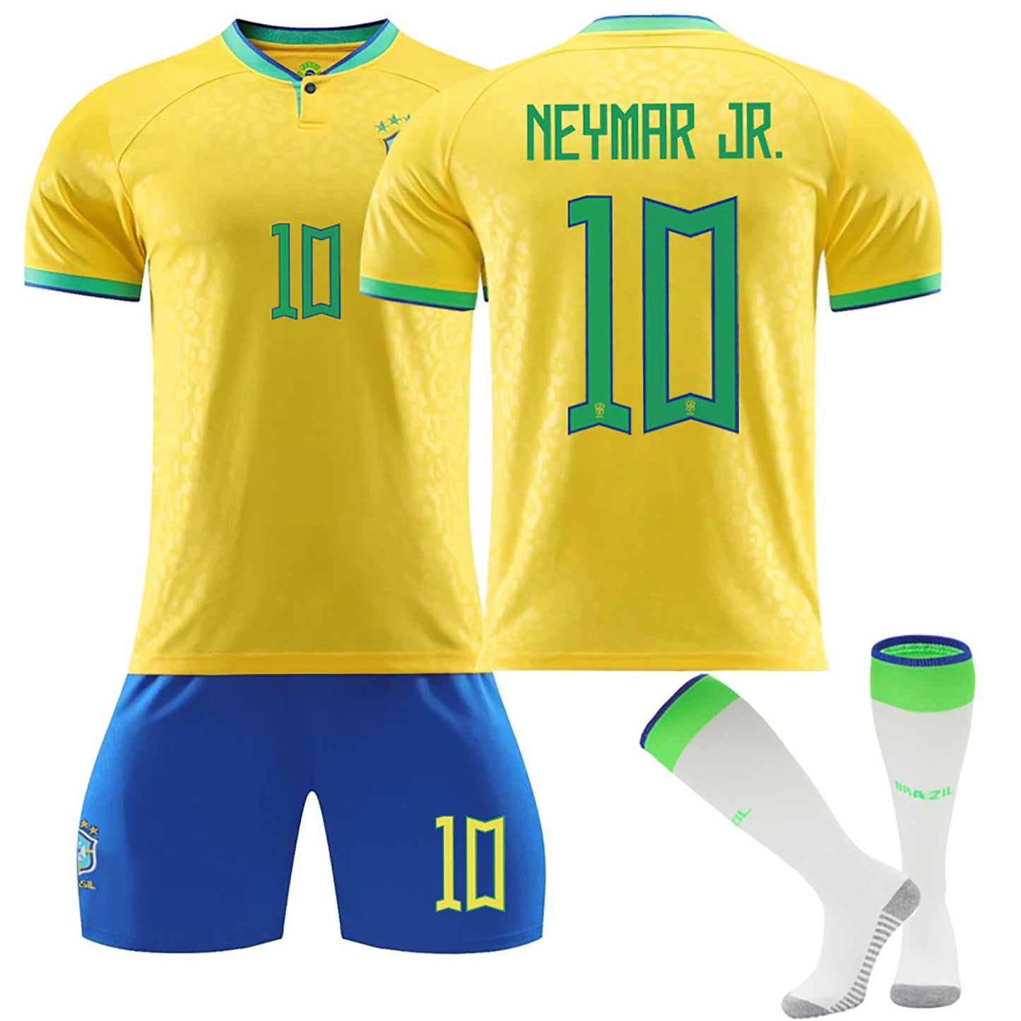 22-23 Brazil Canarinho Soccer Team Fan Home Jersey 3 Pieces Set, Unisex Printed Jerseys Shorts Socks Set for Kids