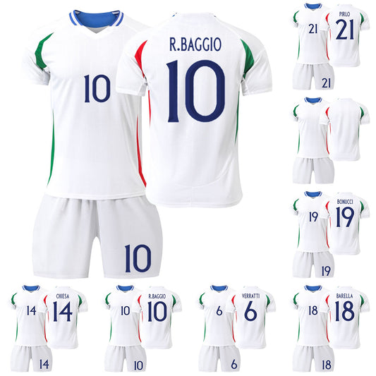 24-25 Italy Away Jersey 2 Piece Set, Soccer Training Kit Printed Jersey Shorts Socks Set