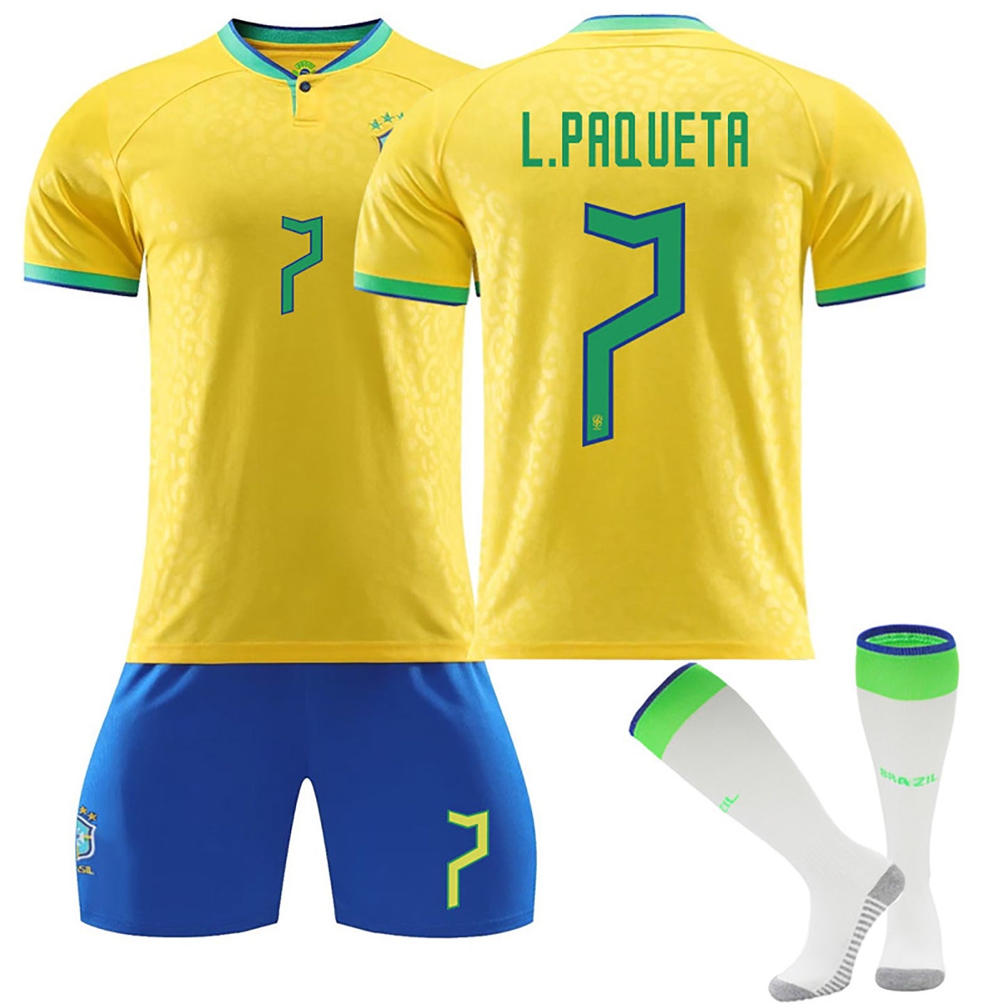 22-23 Brazil Canarinho Soccer Team Fan Home Jersey 3 Pieces Set, Printed Jersey Shorts Socks Set for Adults