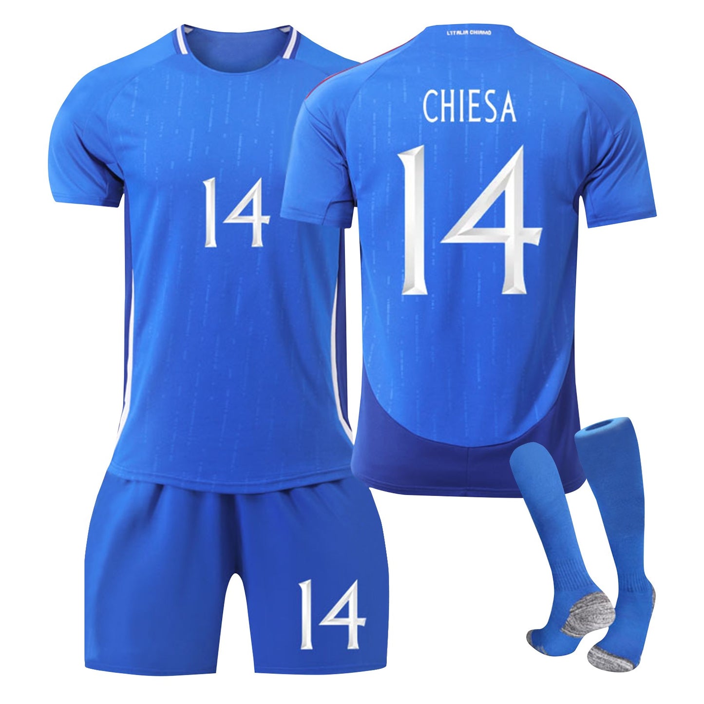 24-25 Italy Home Jersey 3 Piece Set Pure Grey Blue Socks, Soccer Training Kit Printed Jersey Shorts Socks Set