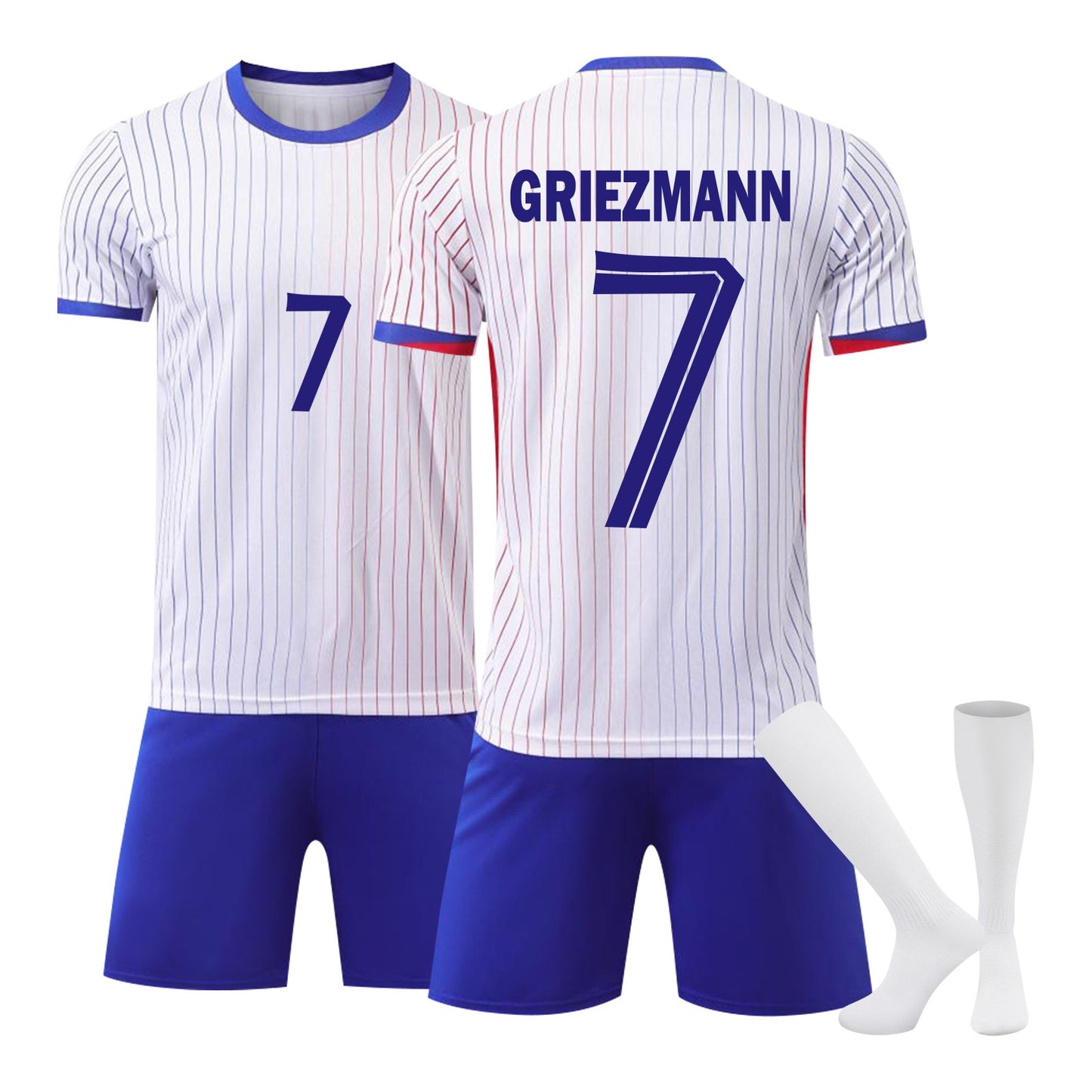 24-25 Game in France (Away) Jersey 3 Piece Set for Adults Pure white Socks, Soccer Training Kit Printed Jersey Shorts Socks Set