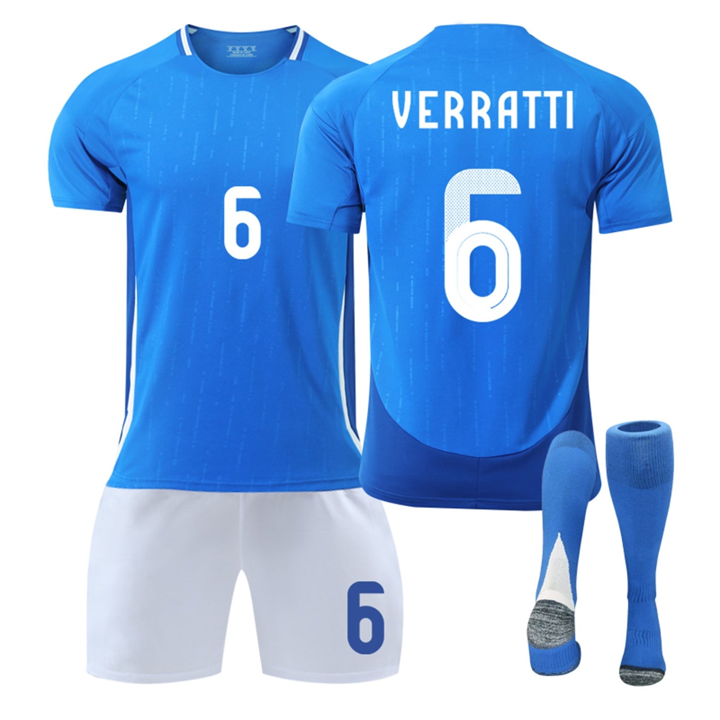 24-25 Italy Home Jersey 3 Piece Set White Trousers, Soccer Training Kit Printed Jersey Shorts Socks Set