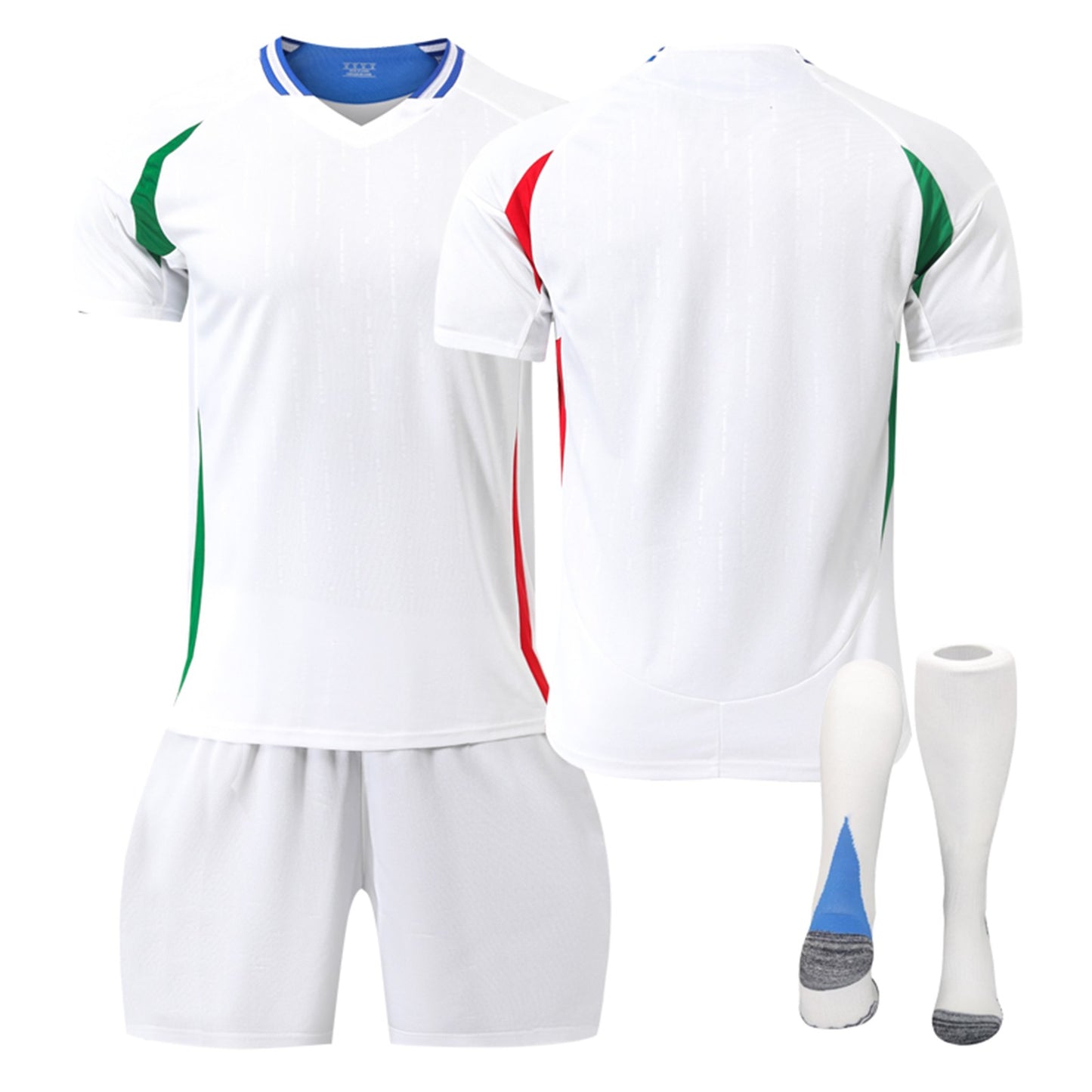 24-25 Italy Away Jersey 3 Piece Set White Socks, Soccer Training Kit Printed Jersey Shorts Socks Set