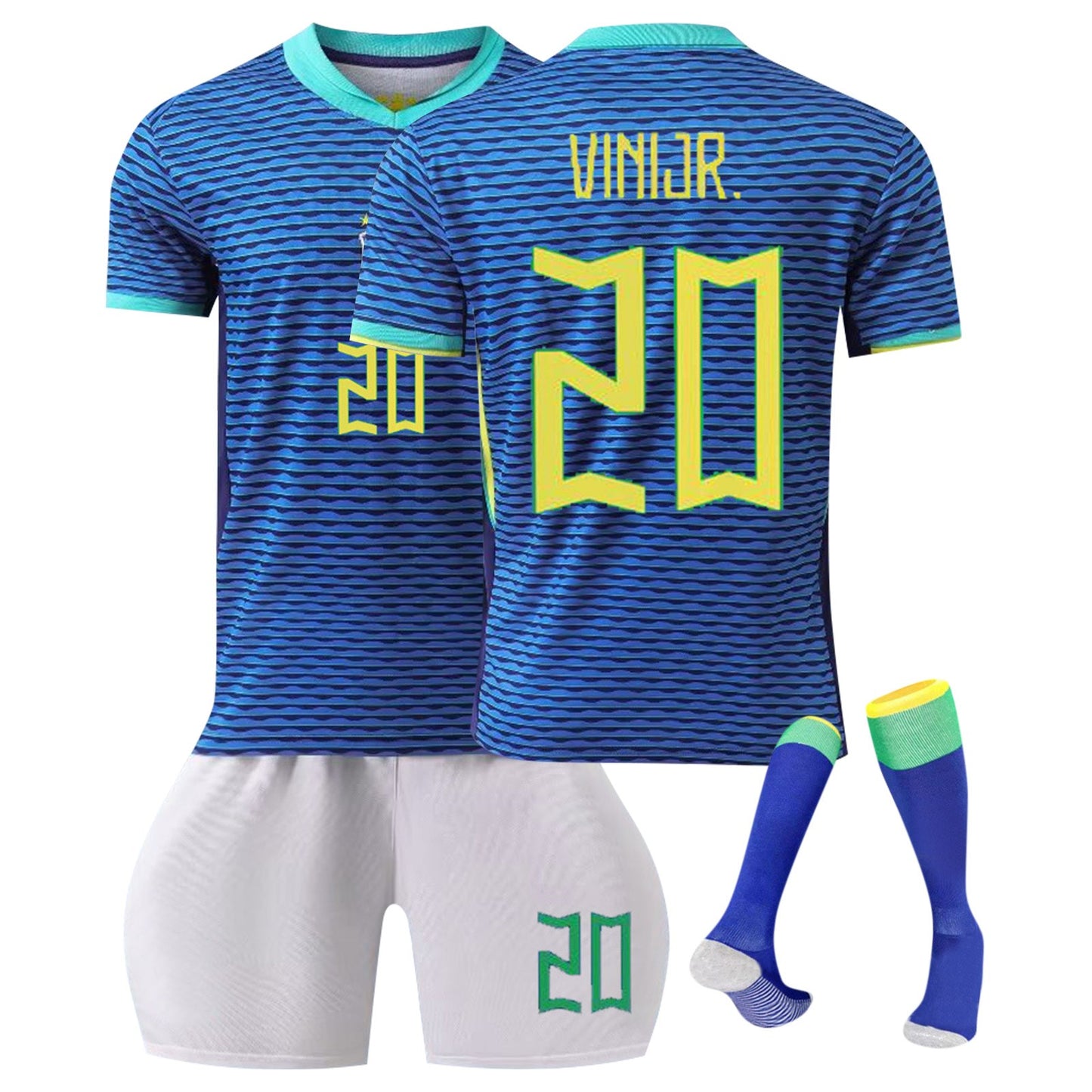 23-24 Brazil Canarinho Soccer Team Fan Away Jersey 3 Piece Set, Unisex Printed Jerseys Shorts Socks Set for Adults