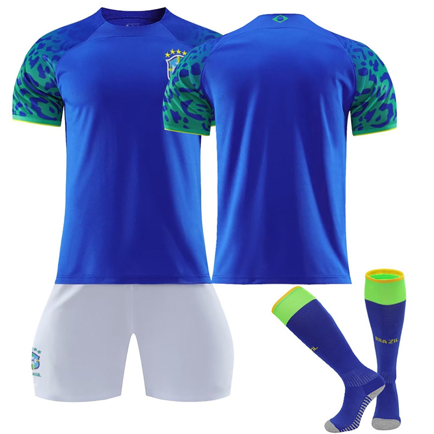 22-23 Brazil Soccer Team Fan Away Jersey 3 Pieces Set, Unisex Printed Soccer Jersey Shorts Socks Set for Kids