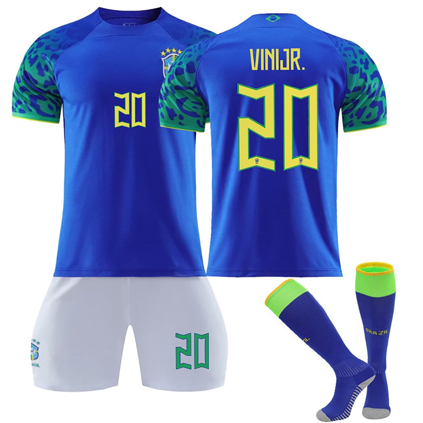 22-23 Brazil Soccer Team Fan Away Jersey 3 Pieces Set, Unisex Printed Soccer Jersey Shorts Socks Set for Kids