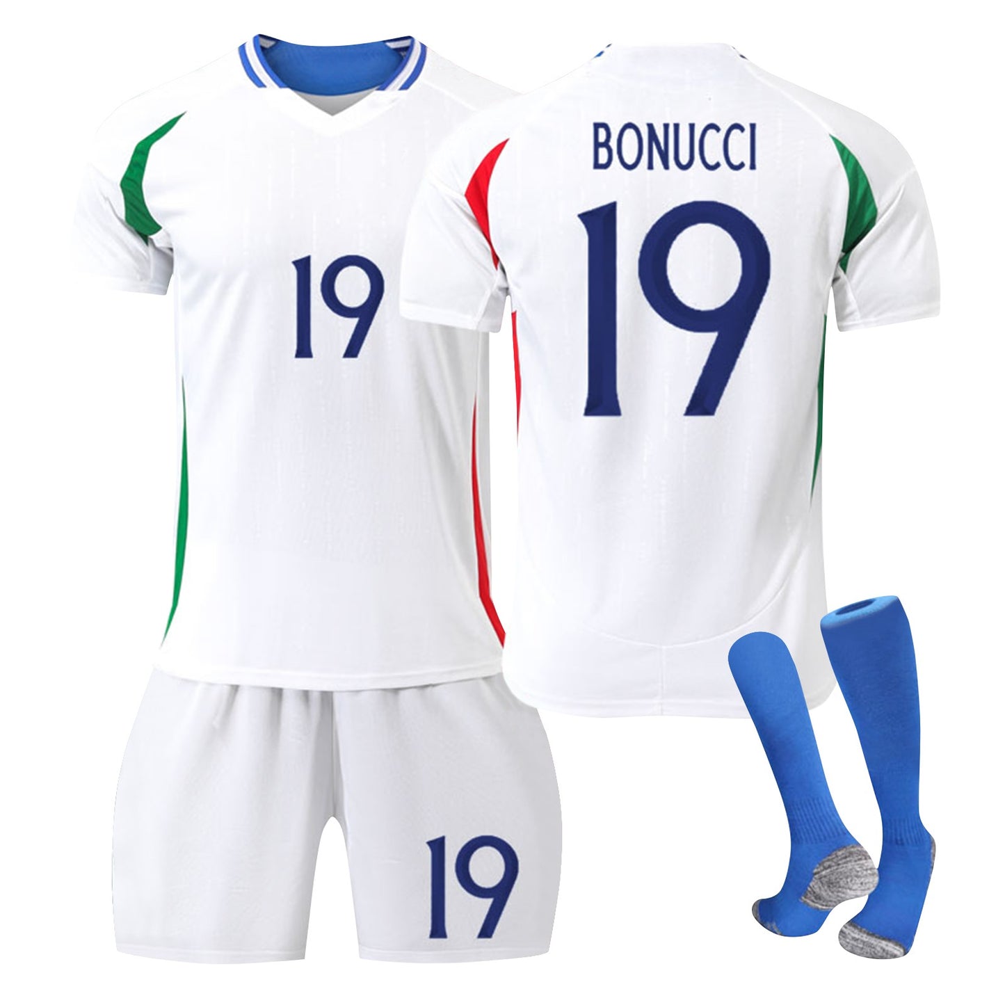 24-25 Italy Away Jersey 3 Piece Set, Soccer Training Kit Printed Jersey Shorts Socks Set