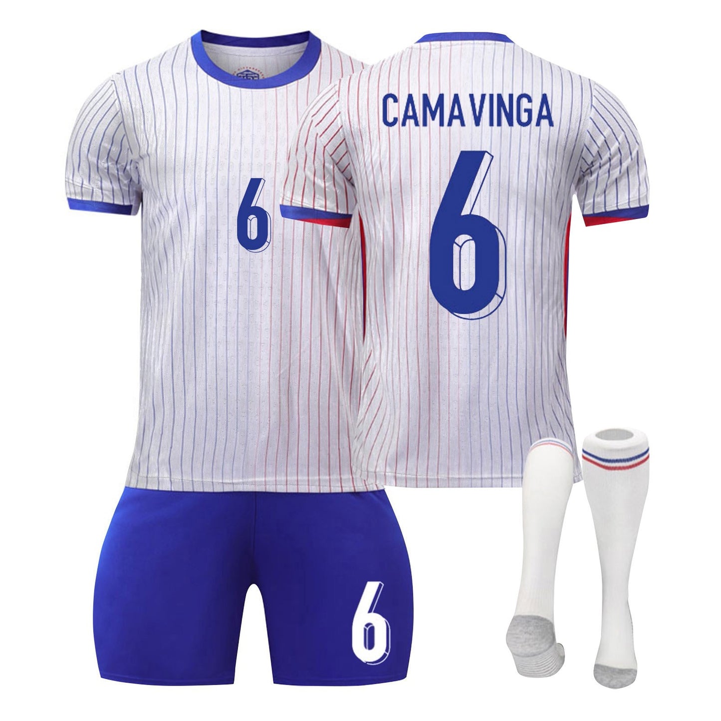 24-25 France Away Jersey 3 Piece Set White Socks with Grey Soles, Soccer Training Kit Printed Jersey Shorts Socks Set