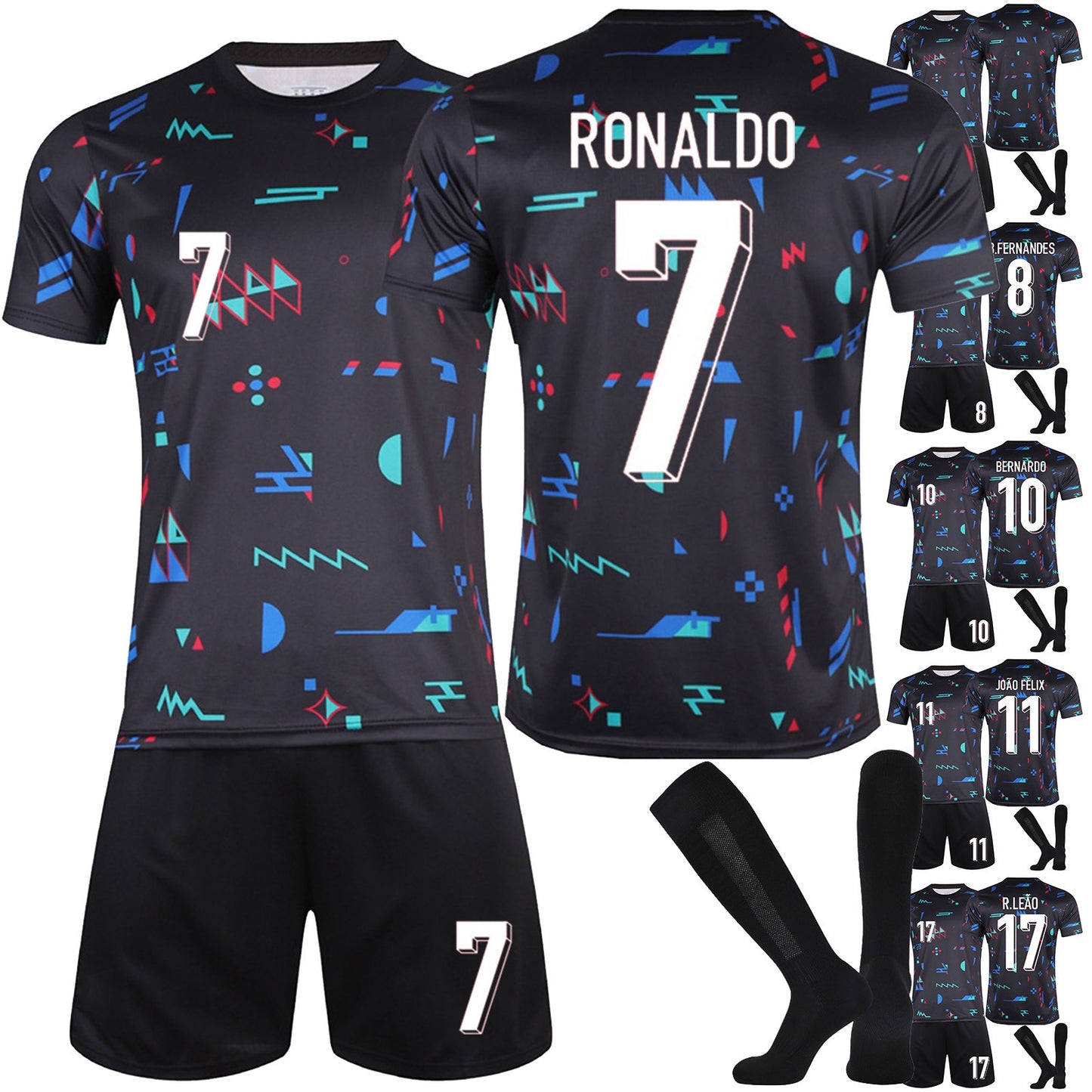 24-25 Portugal Soccer Team Jerseys 3 Piece Sets, Soccer Training Kit Printed Jersey Shorts Socks Set