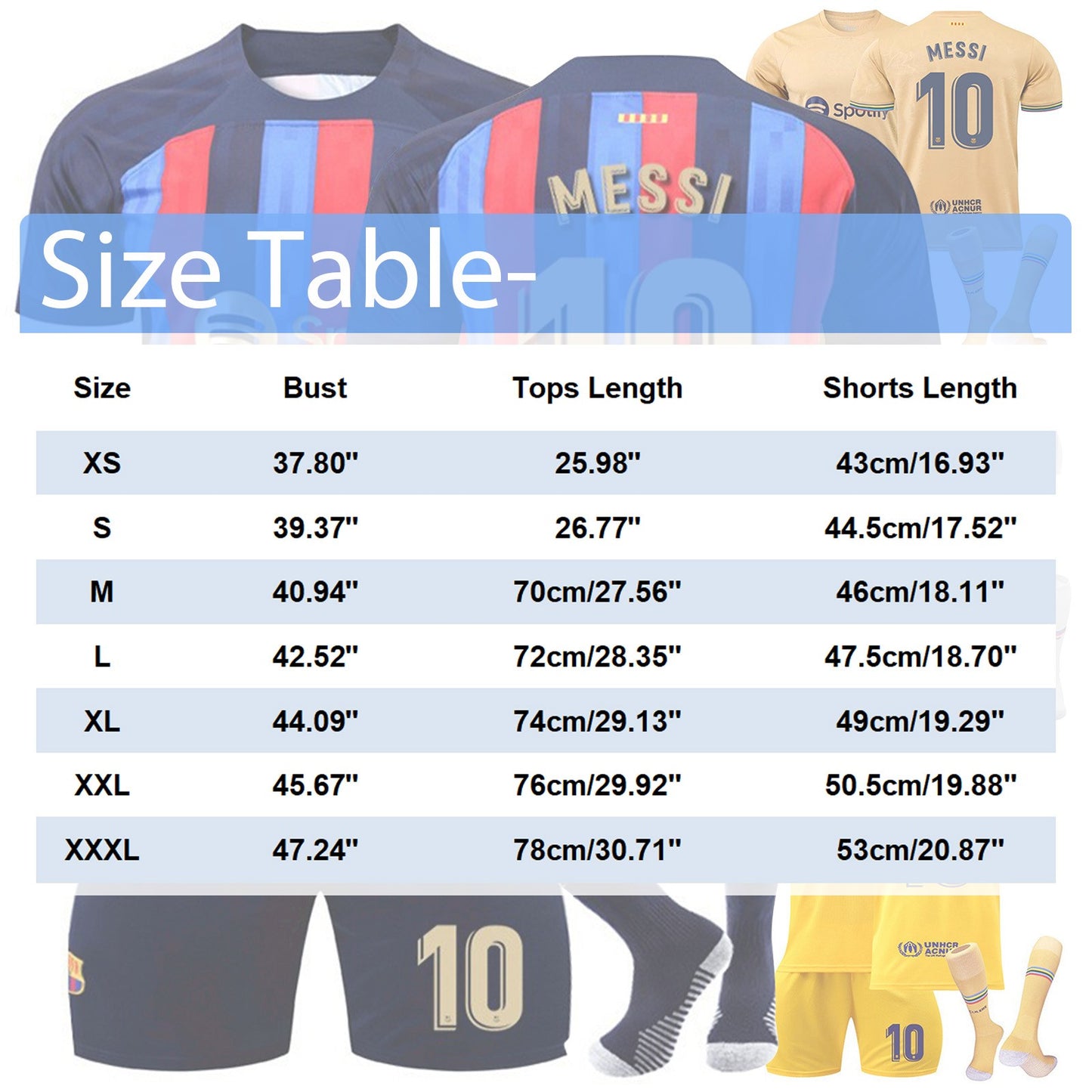 No.10 MESSI Barcelona Fan Jersey Collection 3 piece Set , Home and Away Game Soccer Training Uniform Printed Jersey Shorts Socks Set